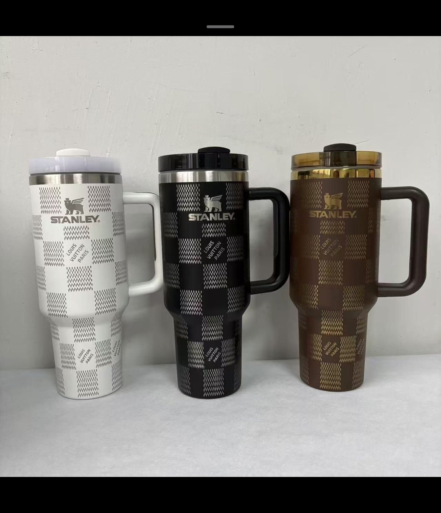 LV Black Silver Engraved 40oz Stanley Cup