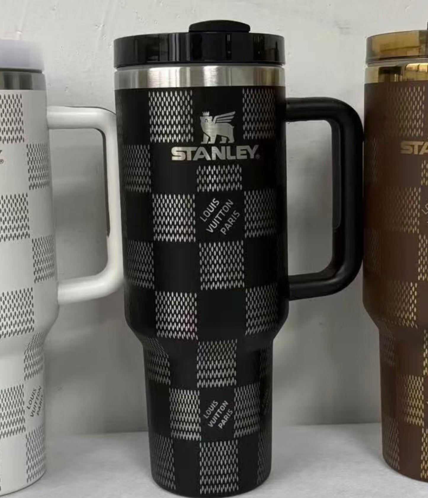 LV Black Silver Engraved 40oz Stanley Cup