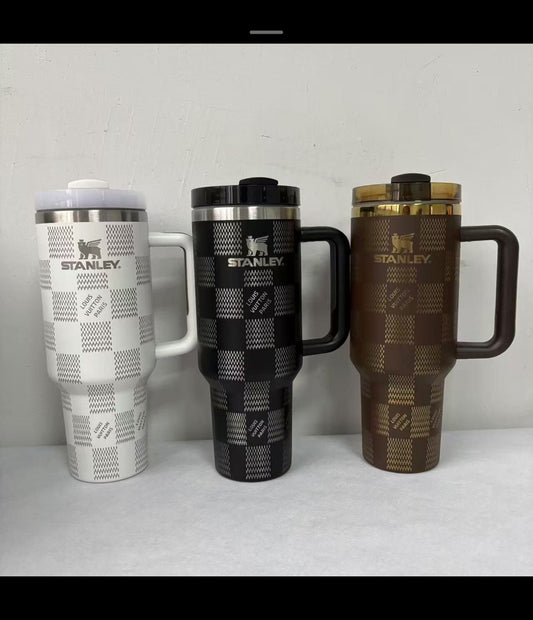 LV Black Silver Engraved 40oz Stanley Cup