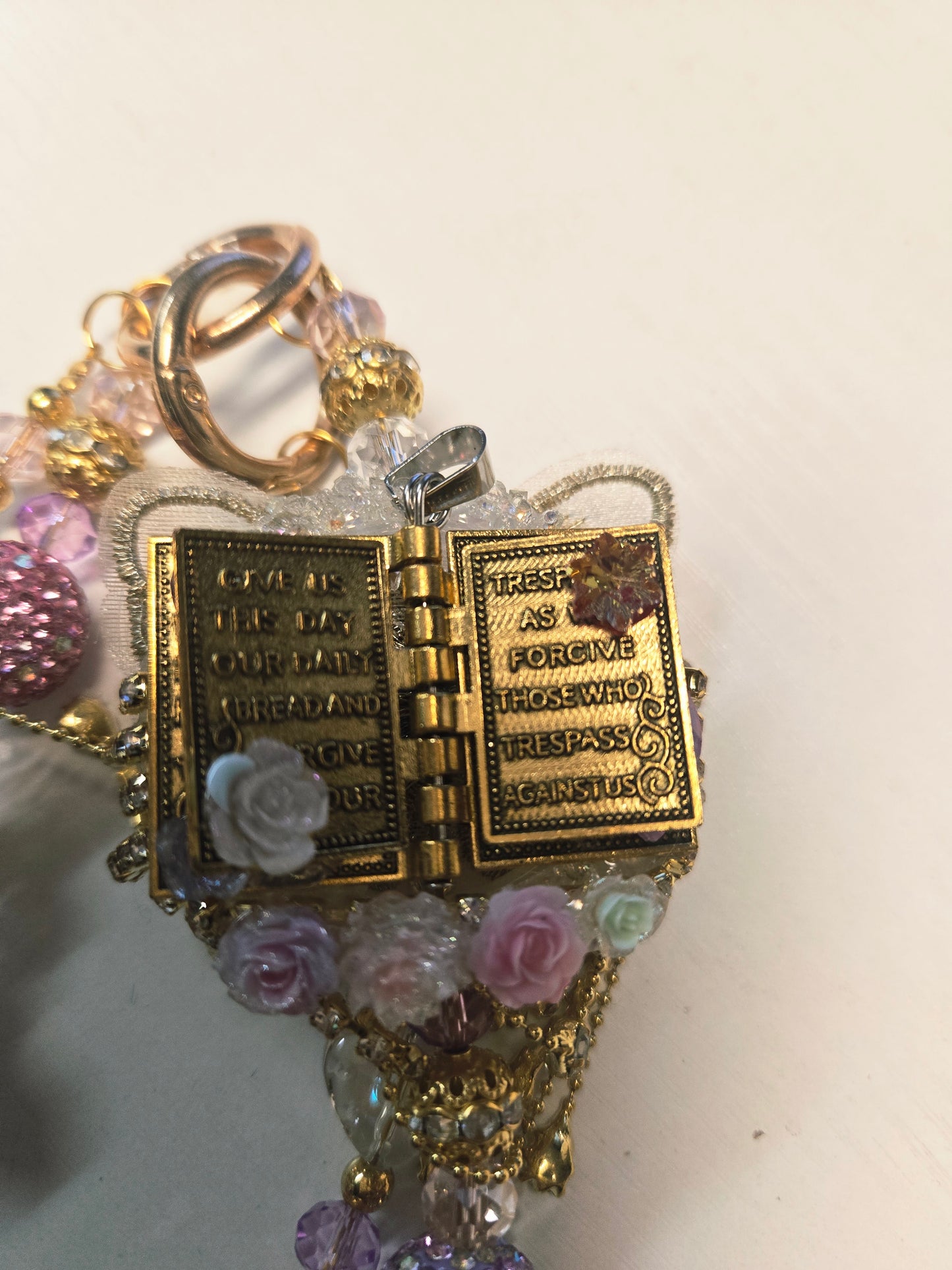 BCH 69 pink Lord's Prayer Bag / Phone Chain