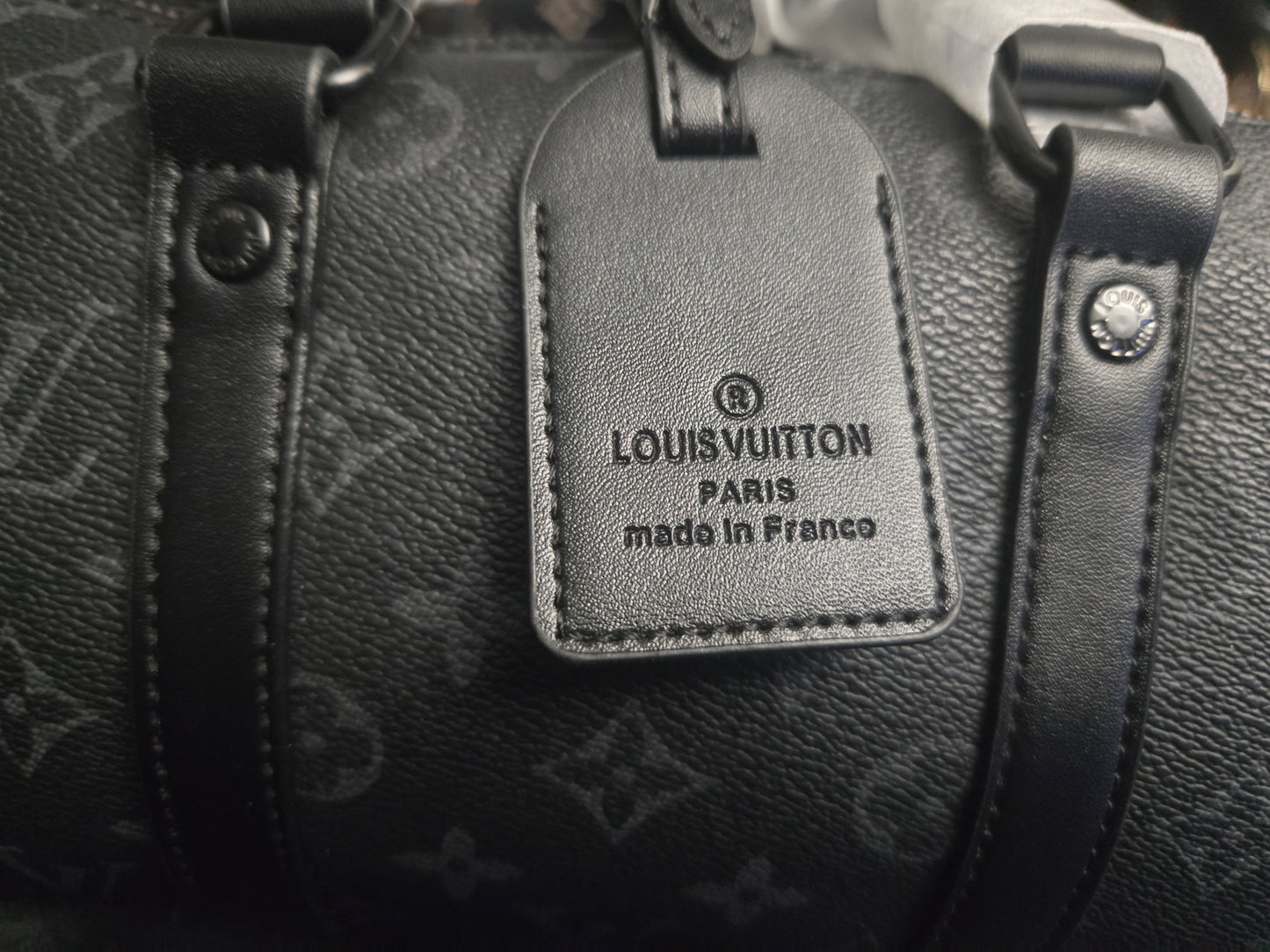 LV 02 Monogram Eclipse Reverse Canvas City Keepall black hardware