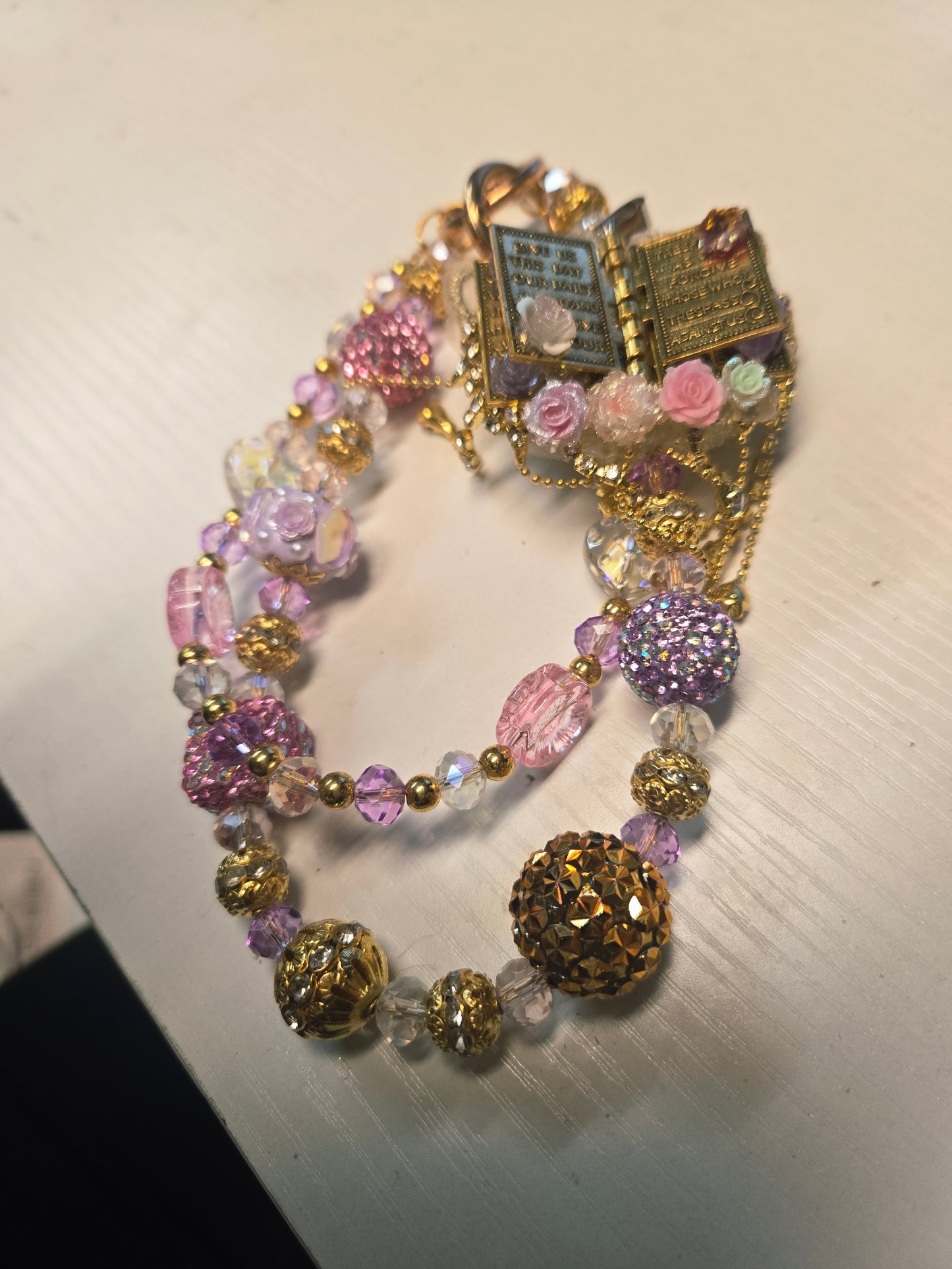 BCH 69 pink Lord's Prayer Bag / Phone Chain