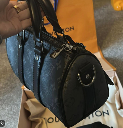 LV 02 Monogram Eclipse Reverse Canvas City Keepall black hardware