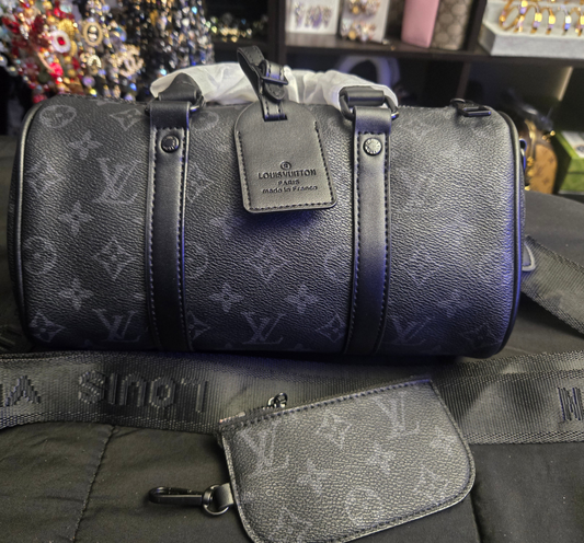 LV 02 Monogram Eclipse Reverse Canvas City Keepall black hardware